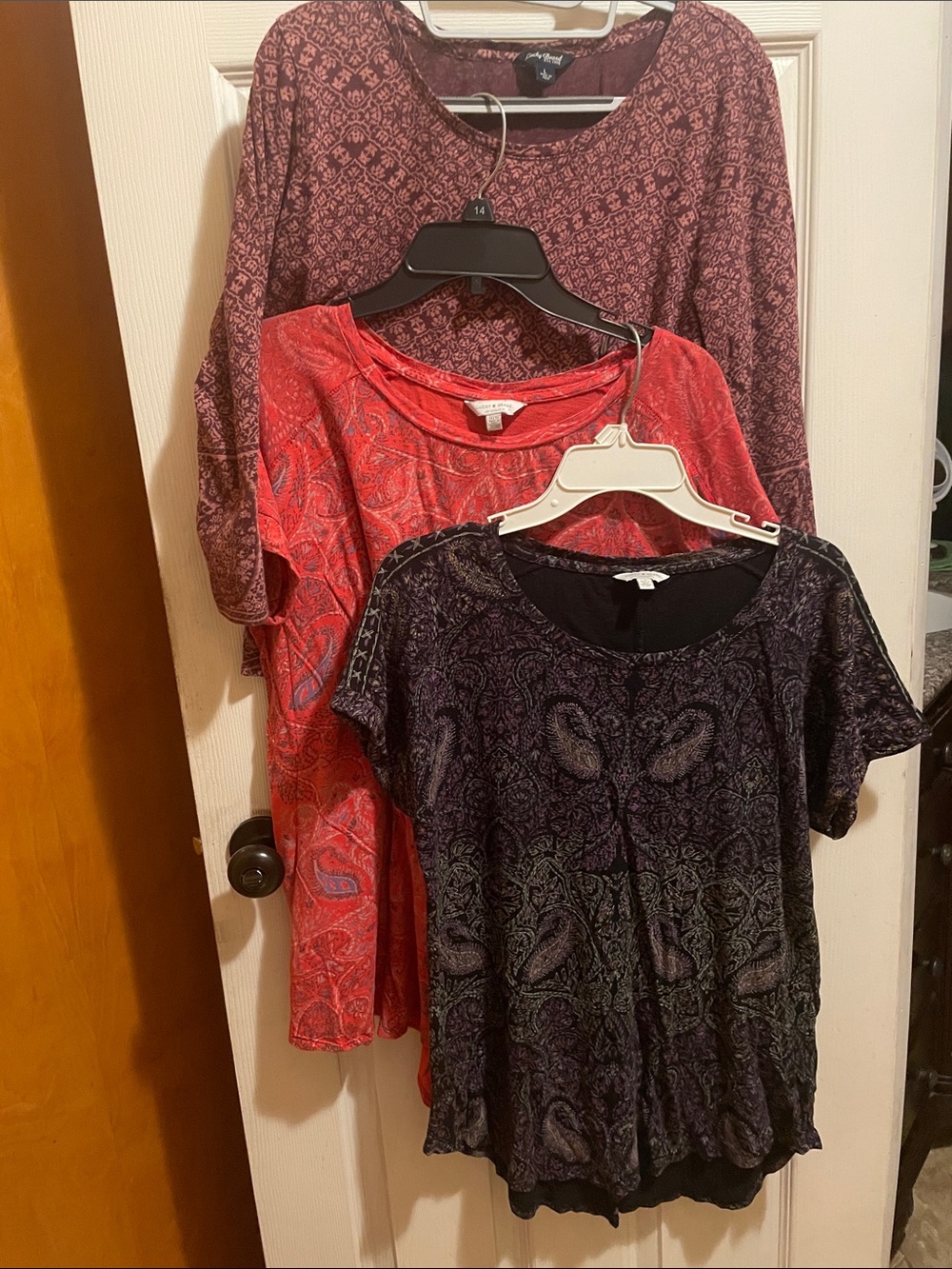 Lucky Brand Women's Paisley Short Sleeve Tops Trio - Black, Red, Burgundy